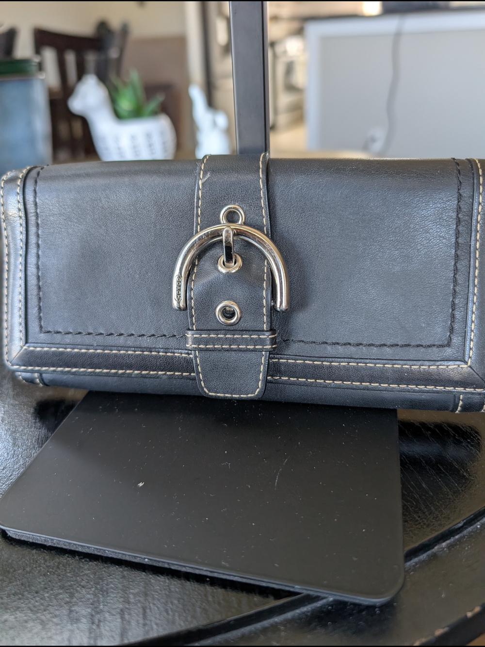 Vintage Soho Coach Black Women's Wallet with Silver Buckle.Used Good Condition.